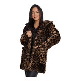 Teddy Casaco Onça Forrado Capuz Bolso Sobretudo Animal Print