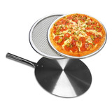 Tela Para Pizza 35cm Com Pá Cabo Curto Alumínio