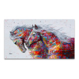 Tela Quadros Decorativos Sala Quarto Cavalos Abstrato 150x80