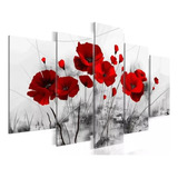 Telas Quadros Decorativos Papoula Vermelha 5 Peças Promoção