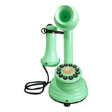 Telefone Antigo Retrô Castiçal Em Madeira E Metal Verde