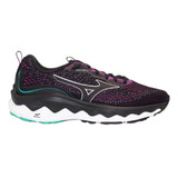 Tênis De Corrida Feminino Mizuno Wave Way 3 Color Preto E Roxo Adulto 38 Br