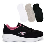 Tênis Feminino Caminhada Skechers Go Run + 3 Pares De Meias