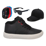 Tênis Infantil Botinha Masculino Nova+ Óculos+ Relógio+ Boné