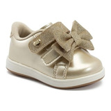 Tênis Infantil Dourado Klin Mini Moon Velcro E Laco Glitter
