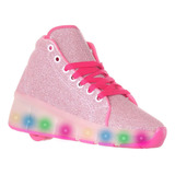 Tenis Infantil Led Luz Rodinha Botinha Glitter Rosa Feminino