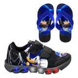 Tênis Infantil Led Sonic Personagem Lançamento + Chinelo