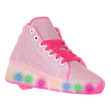 Tenis Led Luz Rosa Glitter Com Rodinha Infantil Feminino