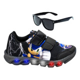 Tênis Masculino Infantil Sonic Led Luzinha Velcro + Óculos