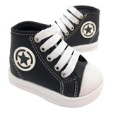 Tênis Sapatinho Infantil Bebê Cano Alto Estrela Preto Unisex