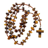 Terço Colar Católico P/ Oração Pedra Olho De Tigre C/ 50 Cm 