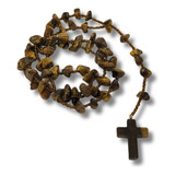 Terço Colar Católico P/ Oração Pedra Olho De Tigre C/ 50 Cm 