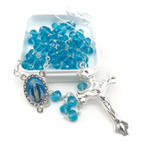 Terço Nossa Senhora Das Graça Cristal Azul Com Caixinha