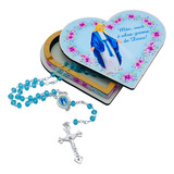 Terço Nossa Senhora Das Graças Cristal Azul Caixinha Coração