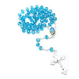 Terço Nossa Senhora De Fátima Cristal Acrílico Azul 8 Mm
