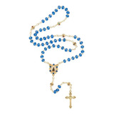 Terço Rosário Cristal Vidro Azul Nossa Senhora Aparecida 