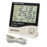 Termo - Higrômetro Digital C/ Sensor Externo E Relógio + Nfe
