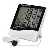 Termo - Higrômetro Digital C/ Sensor Externo E Relógio + Nfe