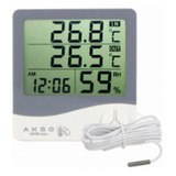Termo-higrômetro Ak28 New Digital C/ Relógio  Sensor Externo
