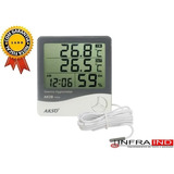 Termo-higrômetro Digital C/sensor Externo, Relógio Akso