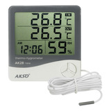 Termo-higrômetro Digital Com Sensor Externo E Relógio - Ak28