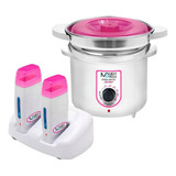 Termocera 400g + Base Dupla + 2 Rollon Panela Depilação Rosa