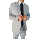 Terno De Luxo Slim Completo Microfibra Gabardine Cinza Claro
