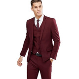 Terno Slim Masculino Vinho + Camisa + Gravata Kit Social