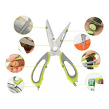 Tesoura Multiuso Para Cozinha Vira Faca Abridor Profissional Cor Verde
