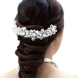 Tiara Arranjo Cabelo Pérolas Noiva Daminhas Debutante Prata Cor Branco