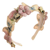 Tiara Infantil Bordada Com Borboletas E Flores Delicadas