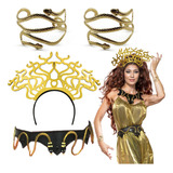 Tiara Medusa Grega Com 2 Braceletes Noiva Serpente E Cinto