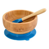 Tigela Bowl Bambu Infantil Bebê C/ Ventosa E Colher Azul
