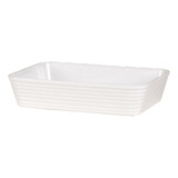 Tigela Retangular Com Friso Para Servir Pratos Saladas Cor Branco