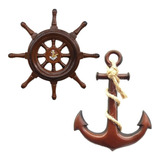 Timão E Âncora Decoração Náutica E Praia M. 31,5cm E 42,5cm