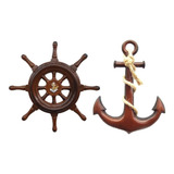 Timão E Âncora Decoração Náutica E Praia Resina Mp 32 Cm.