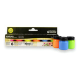 Tinta Acrílica Fluor Neon Acrilex 6 Potes 10ml Nature Colors