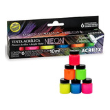 Tinta Acrílica Neon Nature Colors - Kit 6 Potes - Acrilex