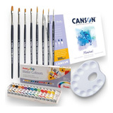 Tinta Aquarela + Papel Canson A4 + Kit Pinceis