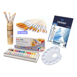 Tinta Aquarela + Papel Canson A4  + Kit Pinceis