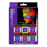 Tinta Facial Neon Color Make Liquida Com 06 Cores + Pincel