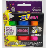 Tinta Para Tecido Art Teen - Acrilex C/ 6 Cores Neon 15ml
