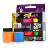 Tinta Para Tecido Art Teen Acrilex C/ 6 Cores Neon 15ml