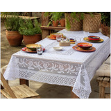 Toalha De Mesa De Renda 6 Lugares Coqueiro Branca 1,60x2,00m