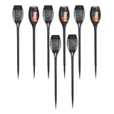 Tocha Luminaria Solar Kit 8 Und Fogo Chama 12 Leds Balizador