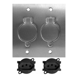 Tomada De Piso Chão Dupla 10a 127v Ou 220v C/ Placa 4x4 Inox
