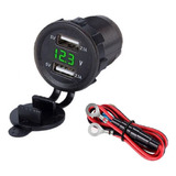 Tomada Usb Veicular 12/24v 2 Saídas Voltímetro Com Led Verde