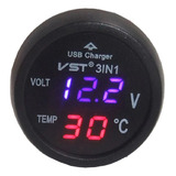 Tomada Usb Veicular E Medidor Bateria E Temperatura 2018azul