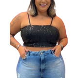 Top Cropped Plus Size Decote Trancado Detalhe Em Renda 