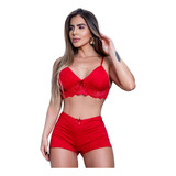 Top Doll Pijama De Dormir Baby Doll Dia Noite Em Suede Renda